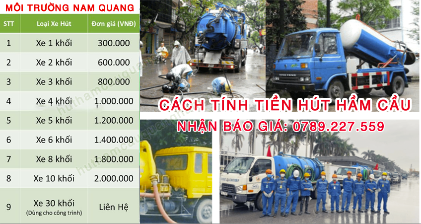 Cách tính tiền hút hầm cầu tại Quảng Nam